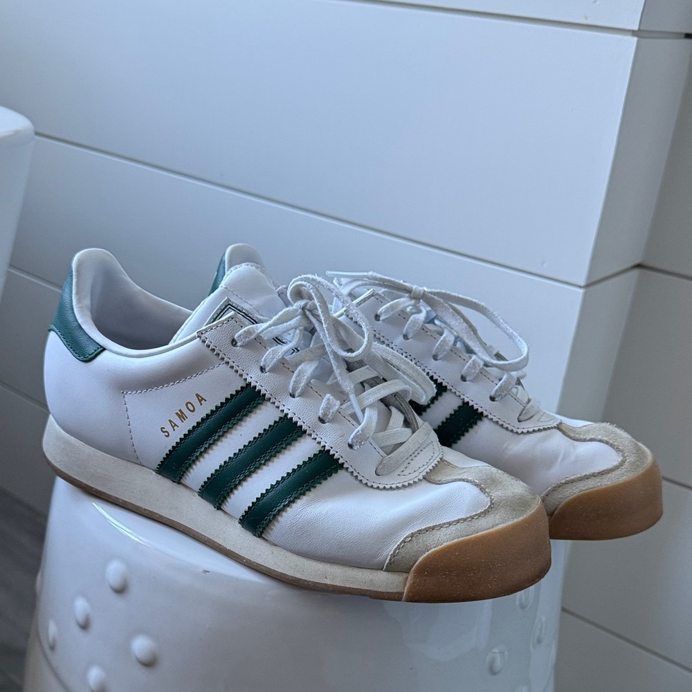 Adidas White and Green Athletic Shoes